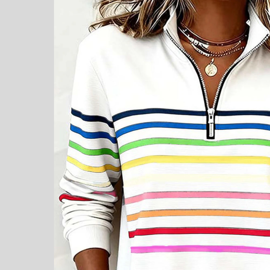 Prismette™ | Farverig stribet sweatshirt med kvart lynlås