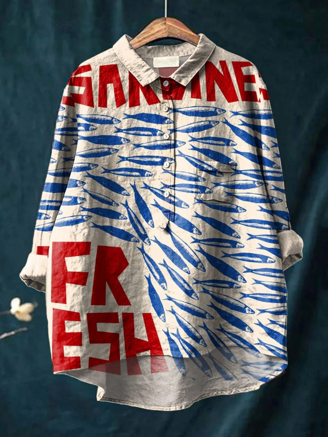 Amirah | Casual skjorte med vintage fiskeprint