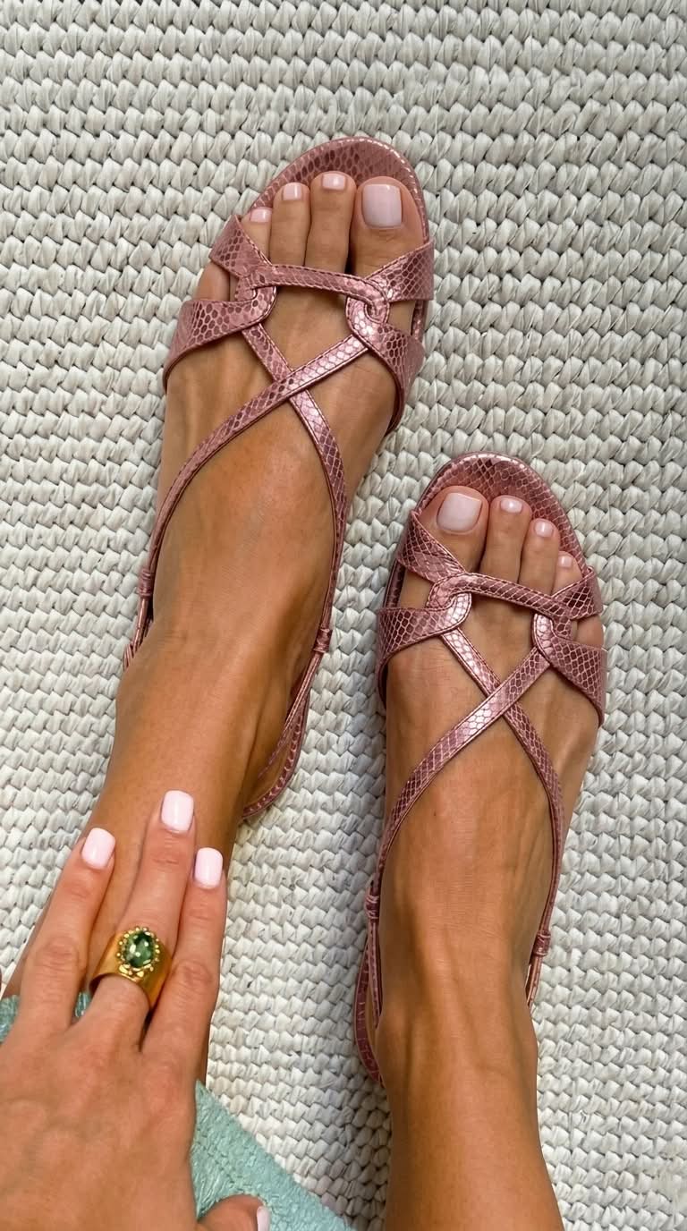 Flade slingback-sandaler med slangeeffekt i bronze og åben tå