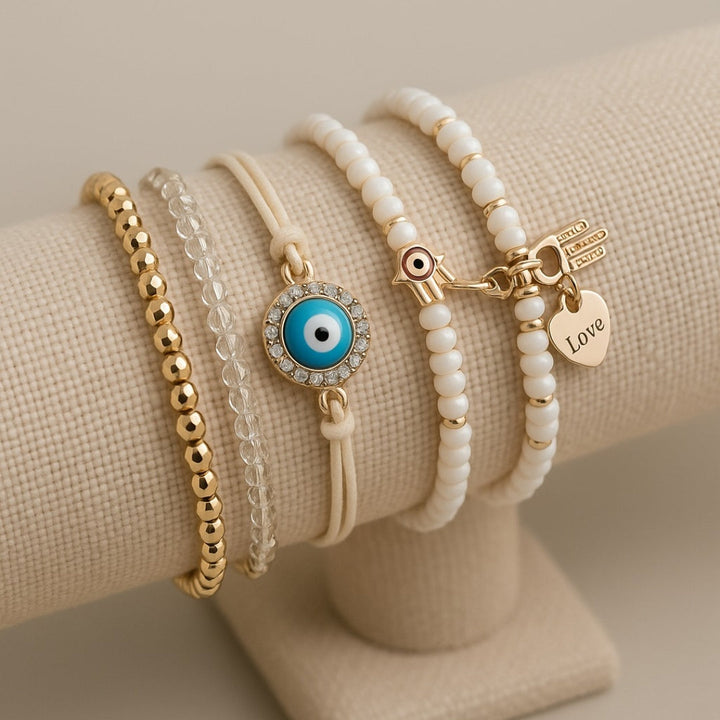 Elegant Guld Hamsa Armbåndssæt