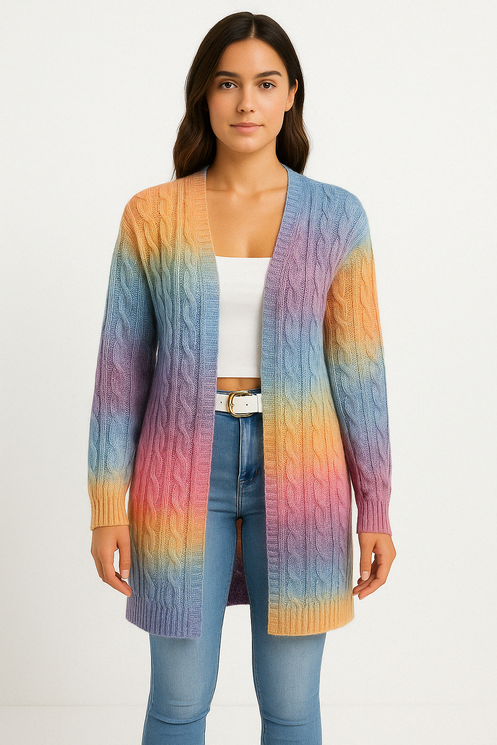 Lang cardigan – Blød strikket cardigan med åben front