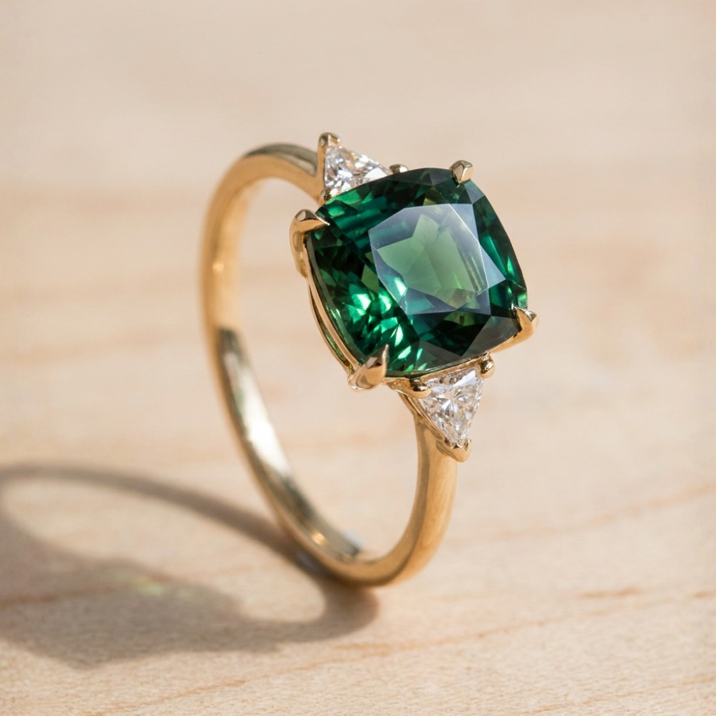 Elegant Ring med Firkantet Smaragd