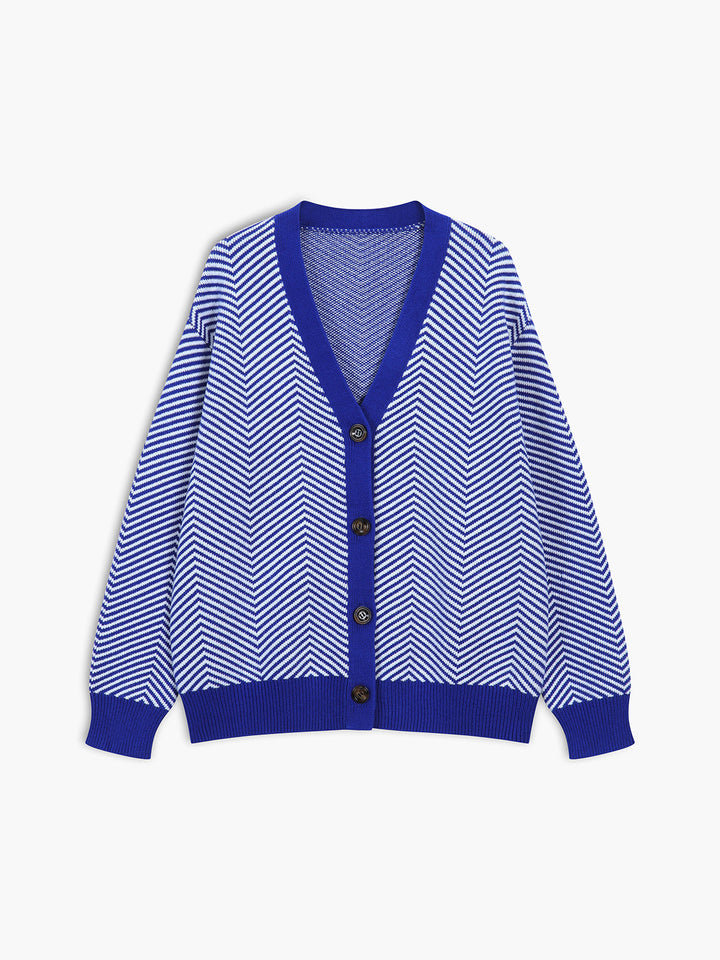 Chevron-cardigan med kontrastknapper