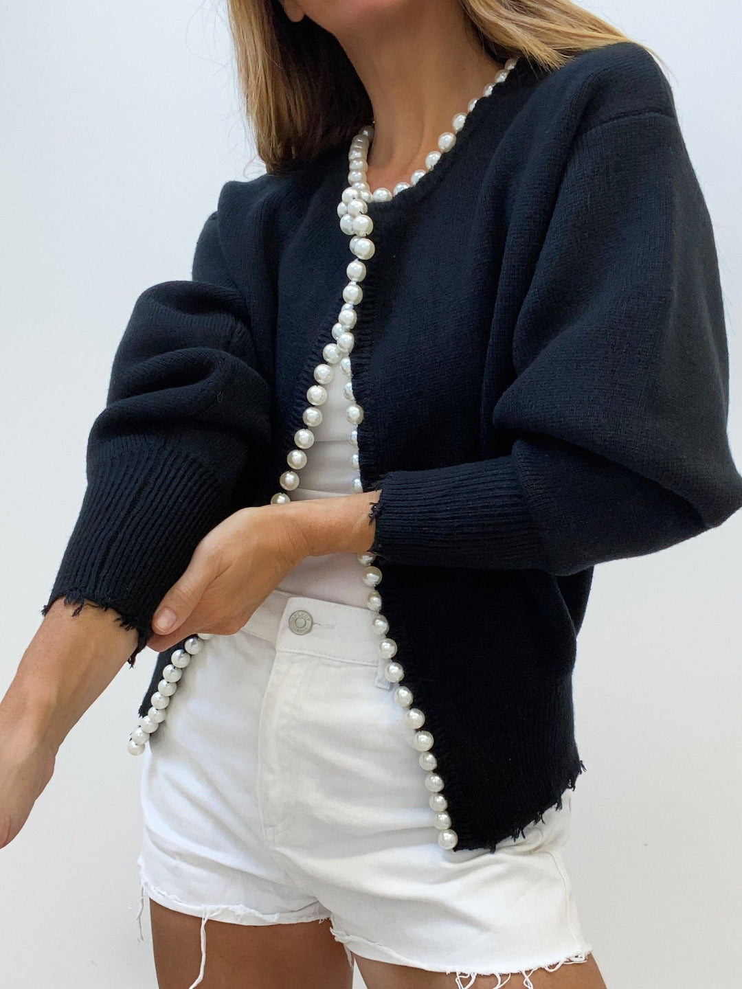 Cardigan med perlekant