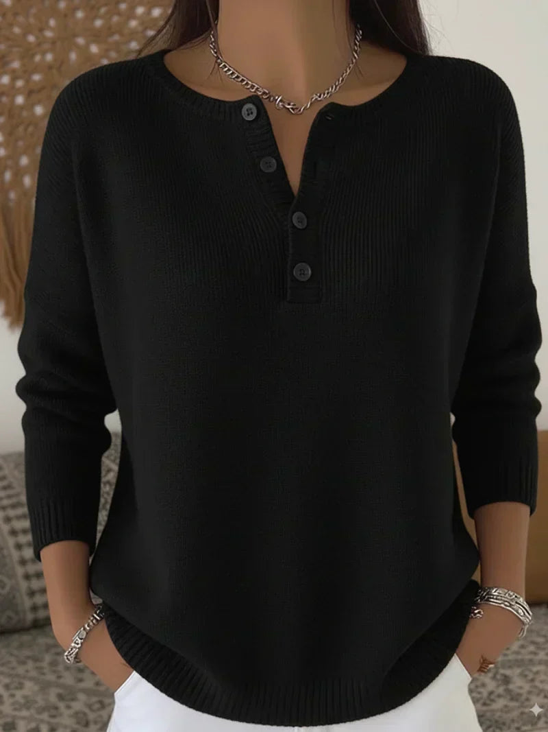 Helena | Striksweater med Henley-knaplukning