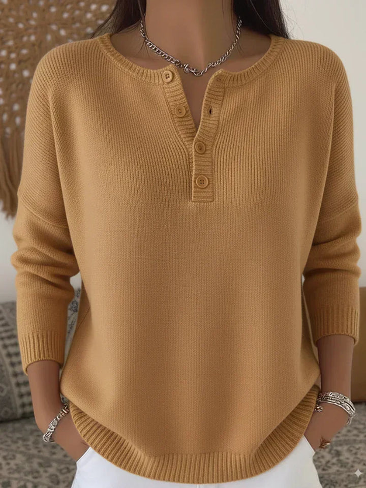 Helena | Striksweater med Henley-knaplukning
