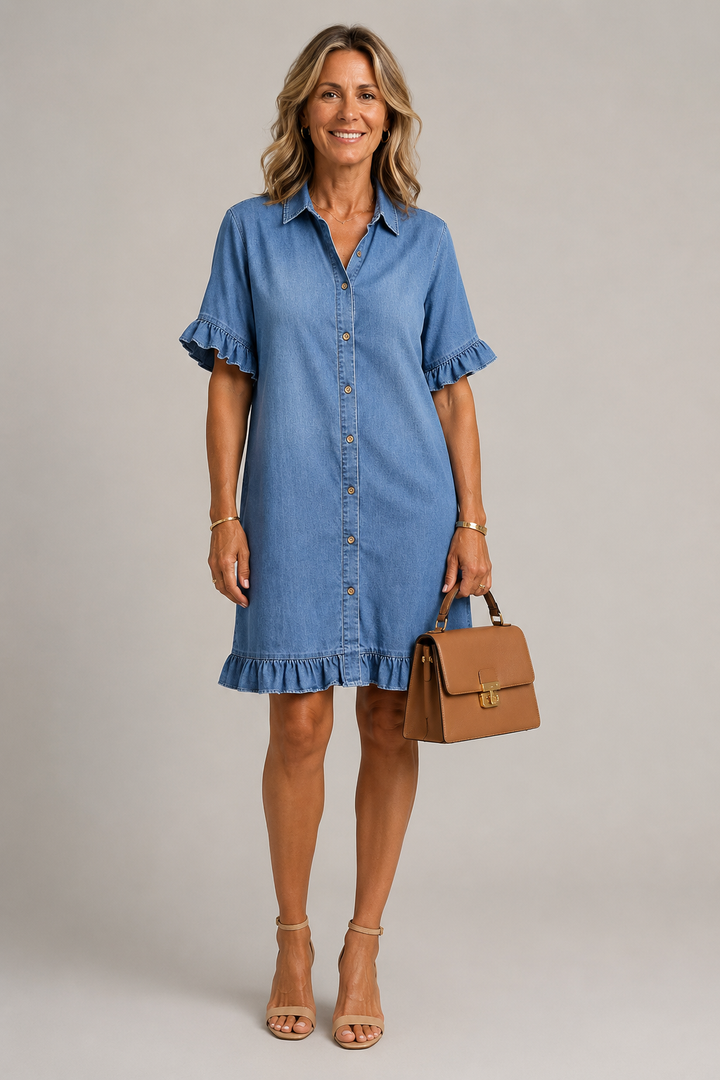 Margaux | Kjole med knapper i denimlook