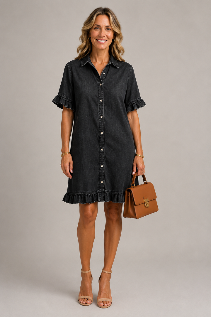 Margaux | Kjole med knapper i denimlook