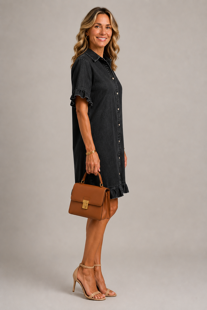 Margaux | Kjole med knapper i denimlook