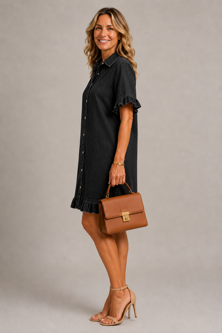 Margaux | Kjole med knapper i denimlook