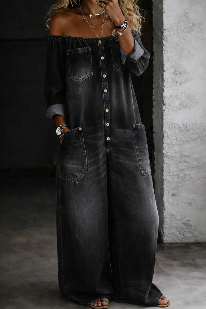 Elena | Skulderfri jumpsuit med lange ærmer