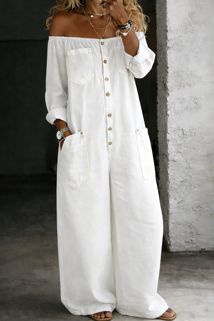 Elena | Skulderfri jumpsuit med lange ærmer