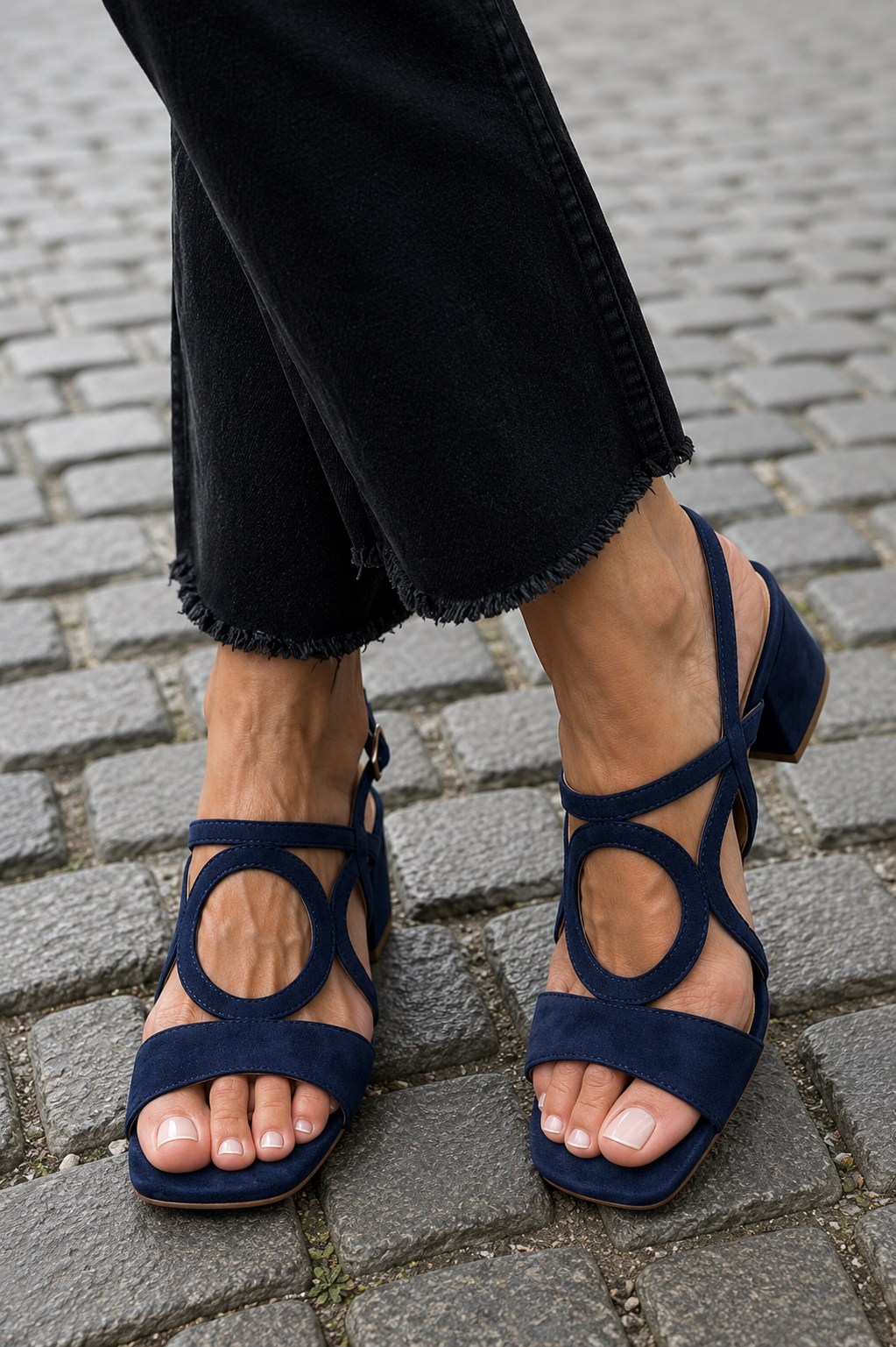 Sandaler med kantet tå og rund udskæring