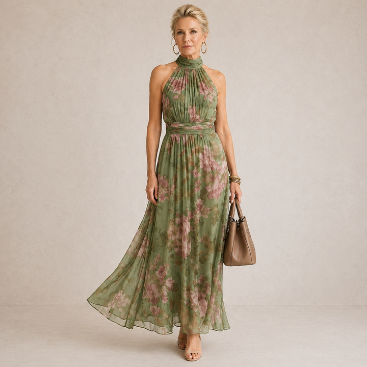 Charlotte-Rose | Halterneck-midikjole med blomstermønster