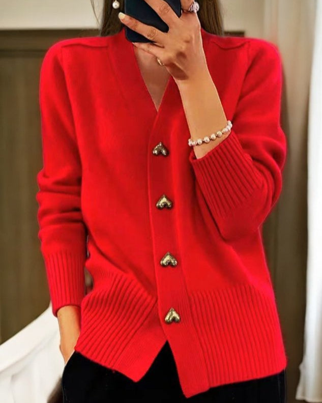 V-hals cardigan – Blød strik med knapper