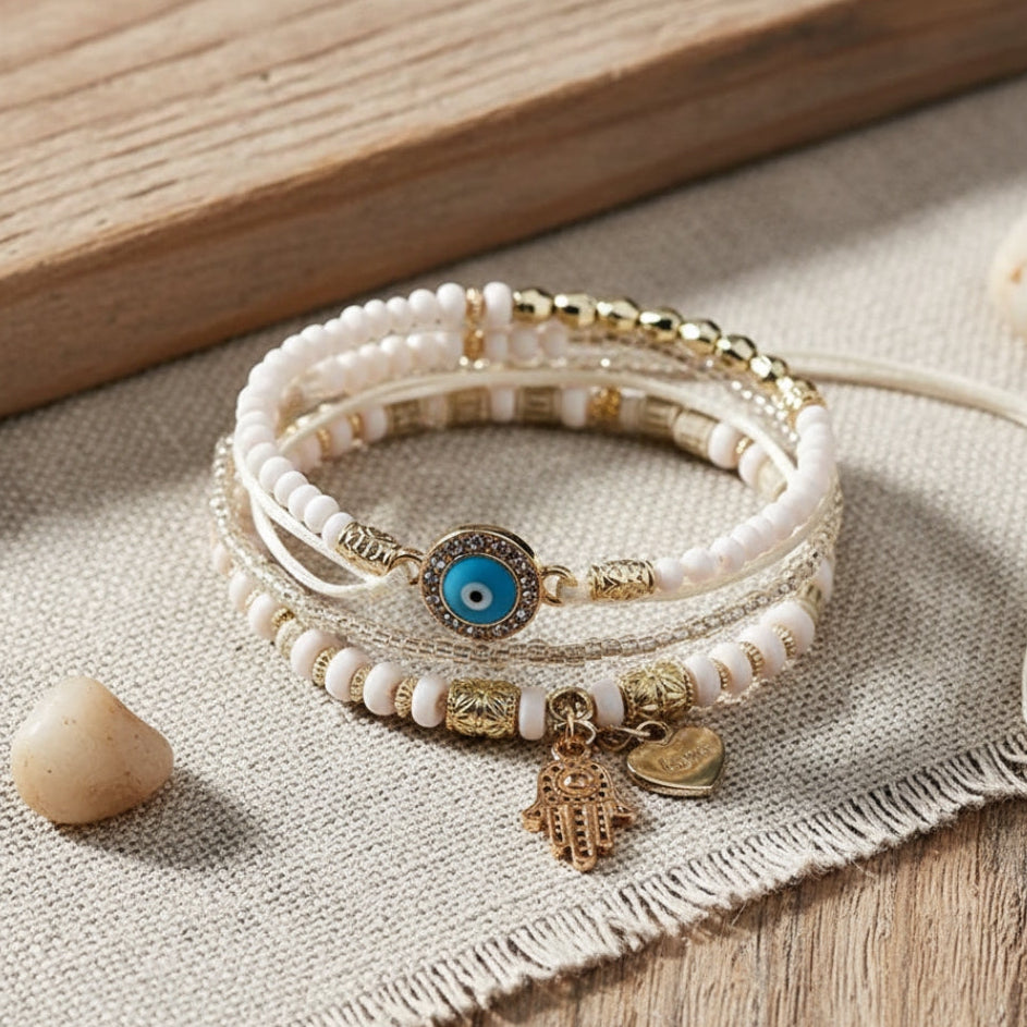Elegant Guld Hamsa Armbåndssæt