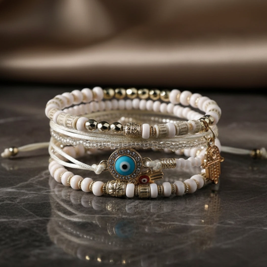 Elegant Guld Hamsa Armbåndssæt