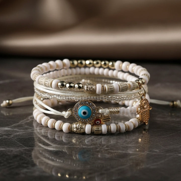Elegant Guld Hamsa Armbåndssæt