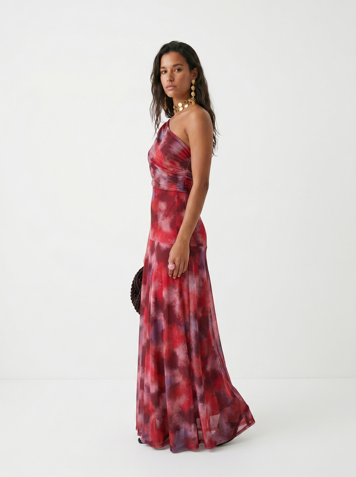 Thea | One-shoulder-maxikjole med print