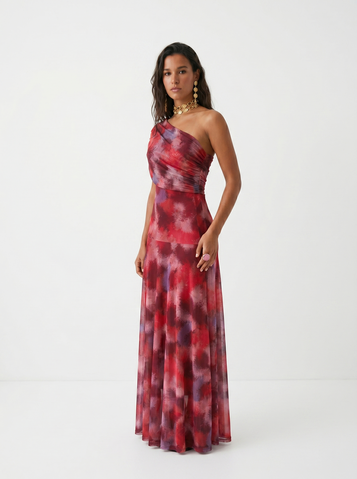 Thea | One-shoulder-maxikjole med print