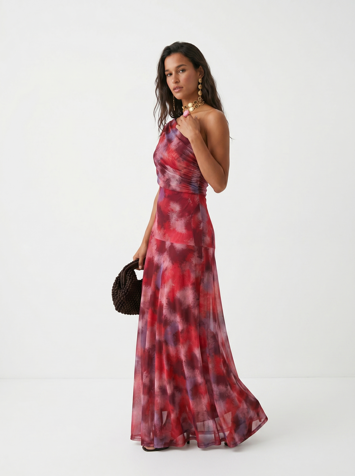 Thea | One-shoulder-maxikjole med print