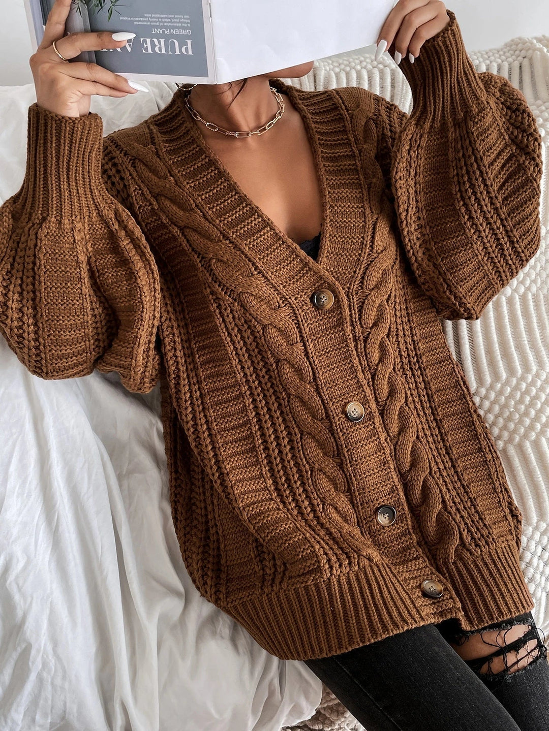 Oversized kabelstrikket cardigan