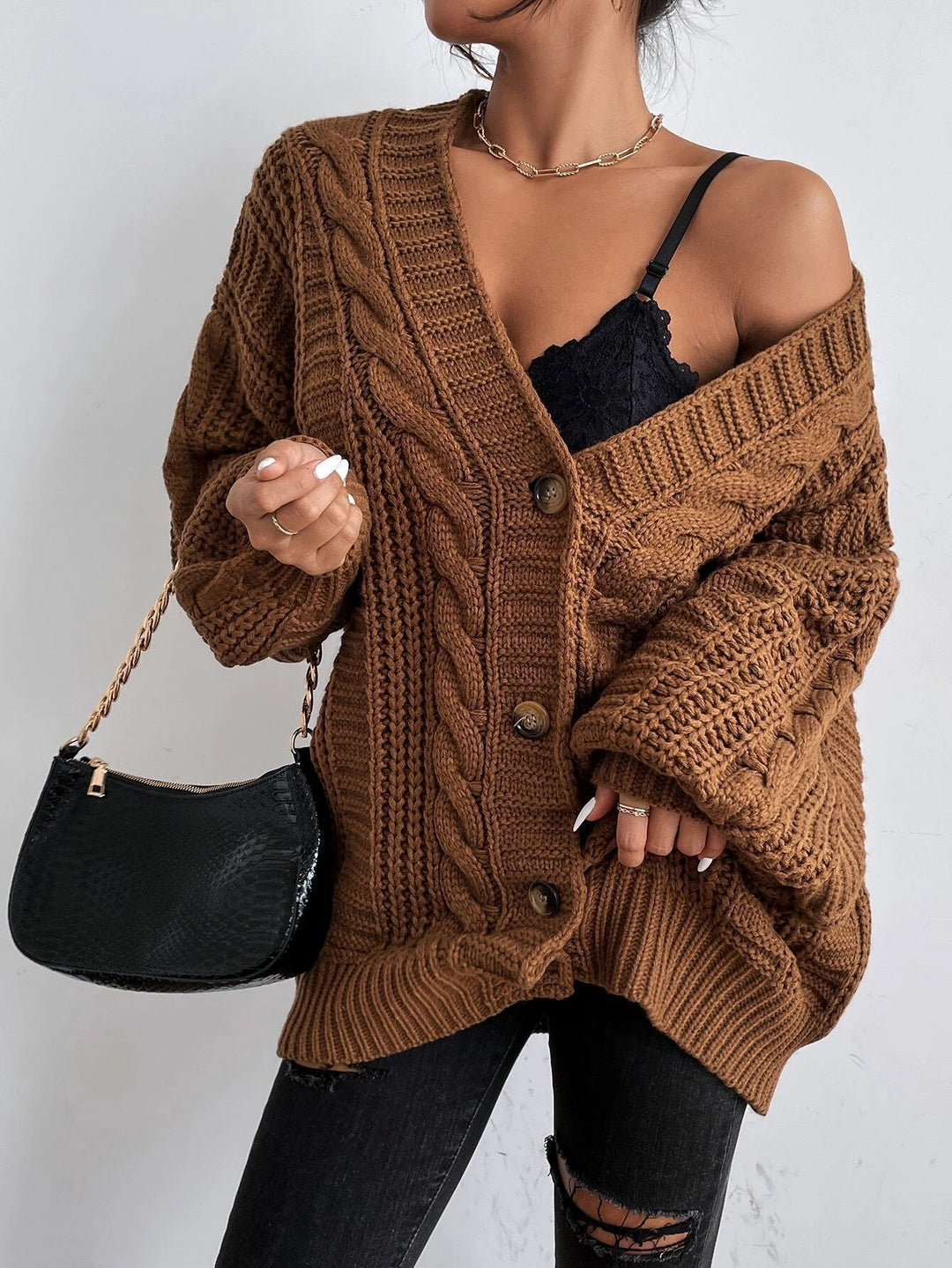 Oversized kabelstrikket cardigan