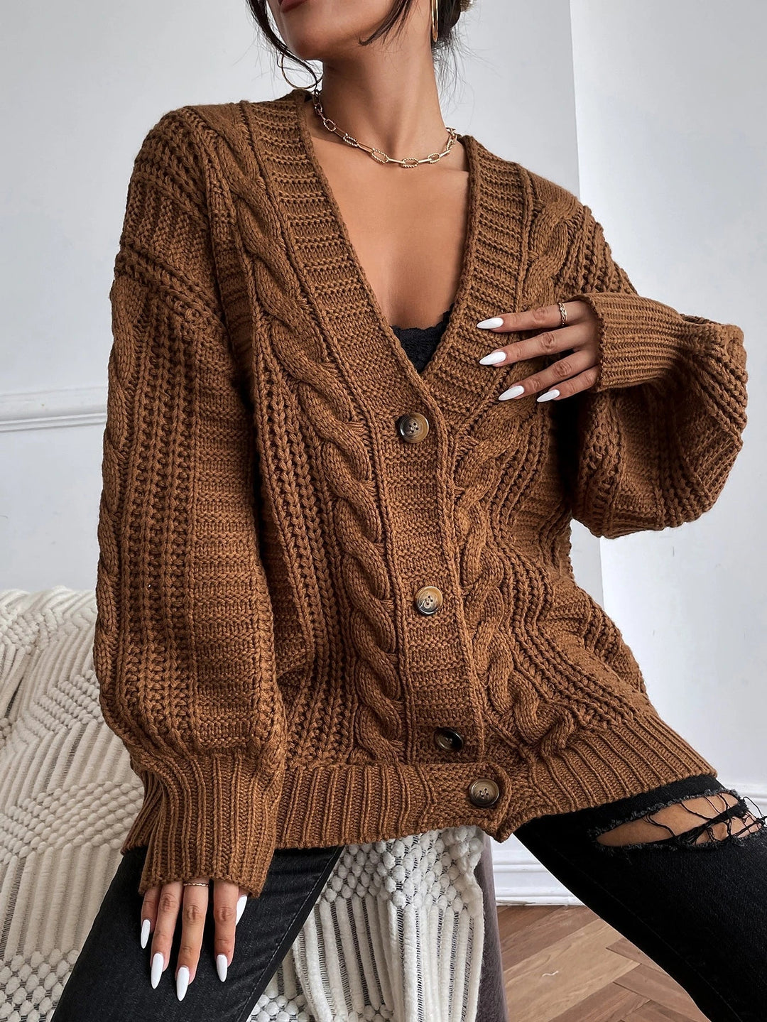 Oversized kabelstrikket cardigan