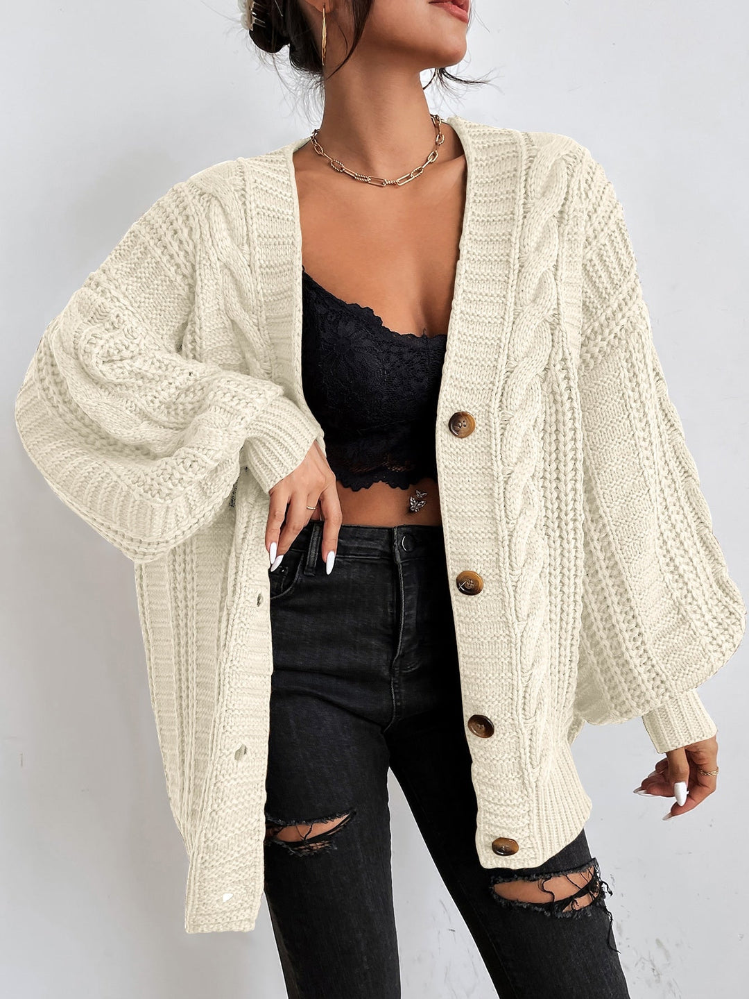 Oversized kabelstrikket cardigan