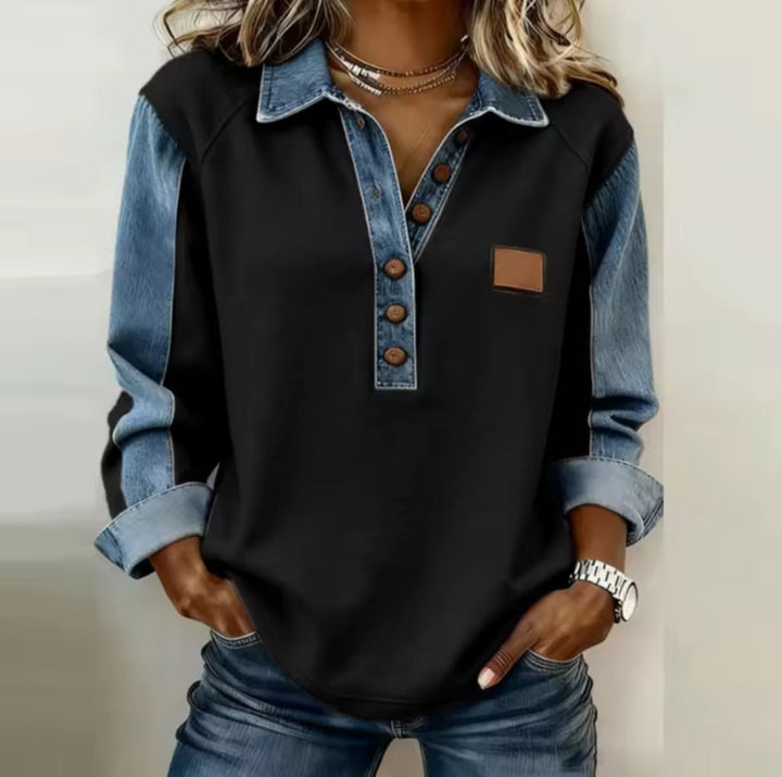 Voxanne™ | Sweater med denimkrave