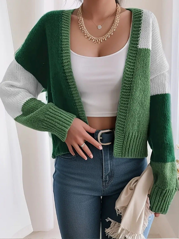 Kort colorblock-cardigan – Strikket cardigan med knapper