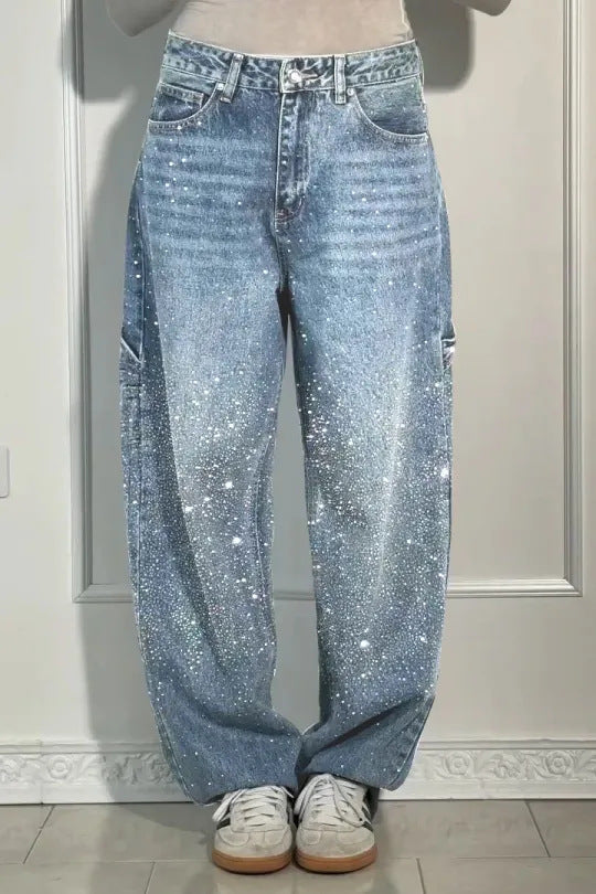 Julia | Moderne balloon carpenter-jeans med glimmerdetaljer