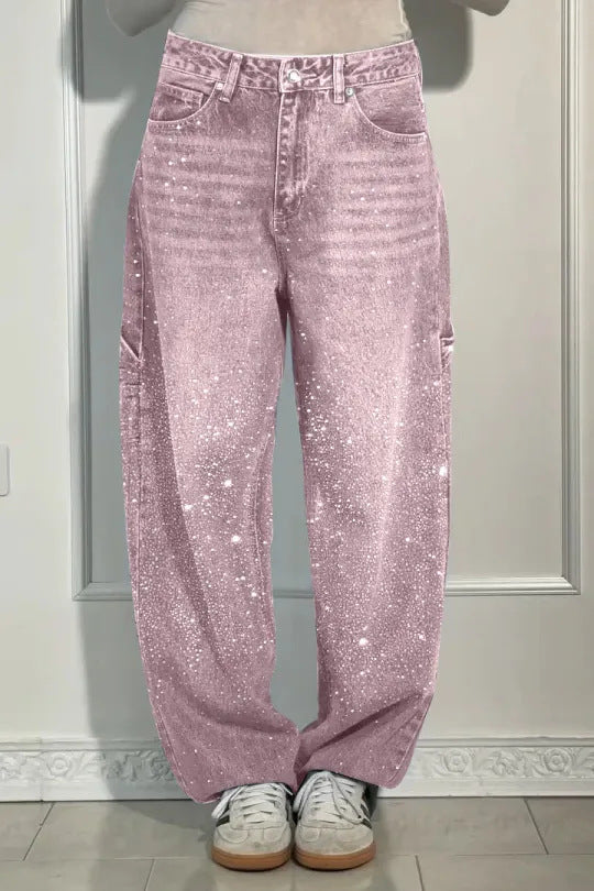 Julia | Moderne balloon carpenter-jeans med glimmerdetaljer