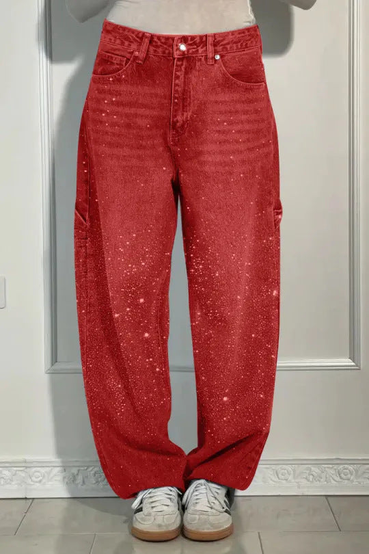 Julia | Moderne balloon carpenter-jeans med glimmerdetaljer