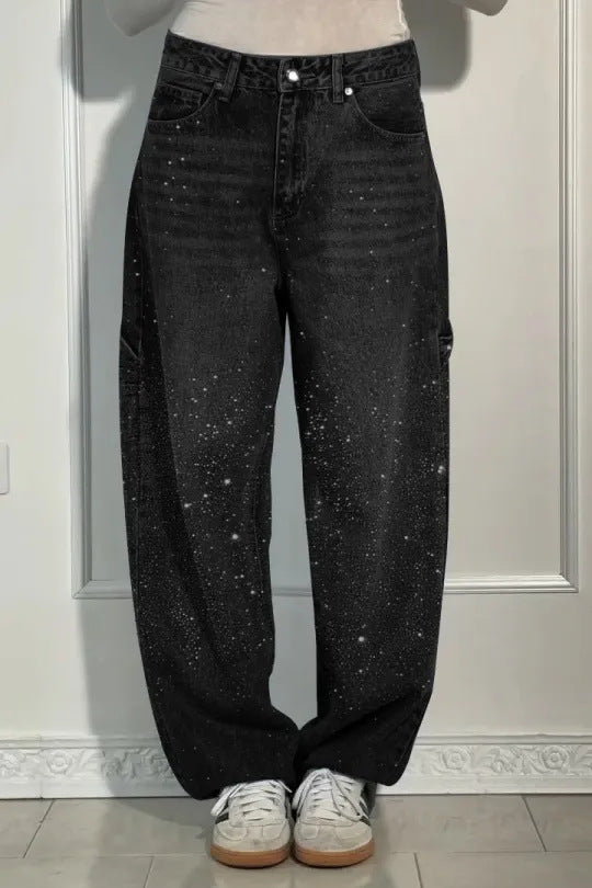 Julia | Moderne balloon carpenter-jeans med glimmerdetaljer
