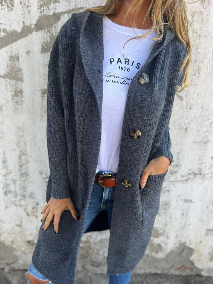Lang strikket cardigan til kvinder med knapper