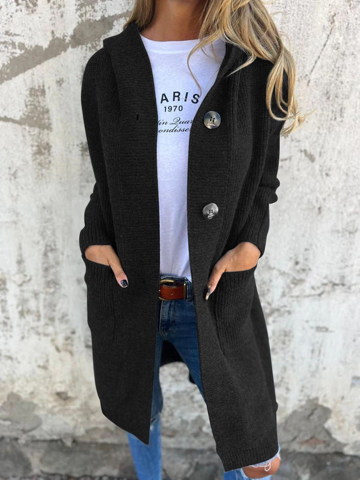 Lang strikket cardigan til kvinder med knapper
