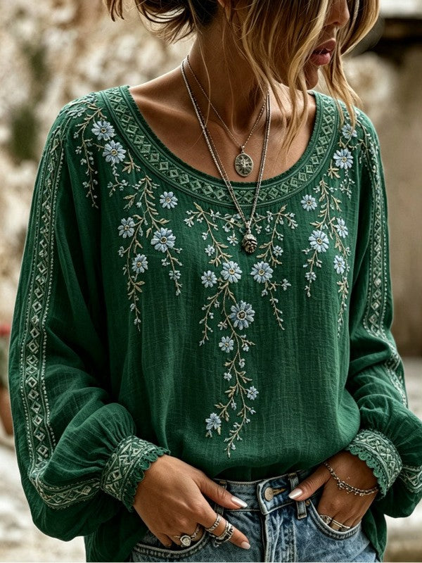 Wilma™ | Blomstret bluse med broderi