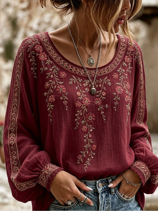 Wilma™ | Blomstret bluse med broderi
