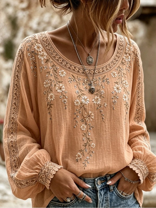 Wilma™ | Blomstret bluse med broderi