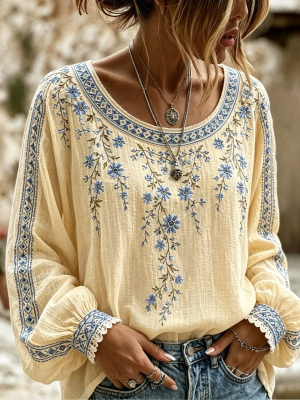 Wilma™ | Blomstret bluse med broderi