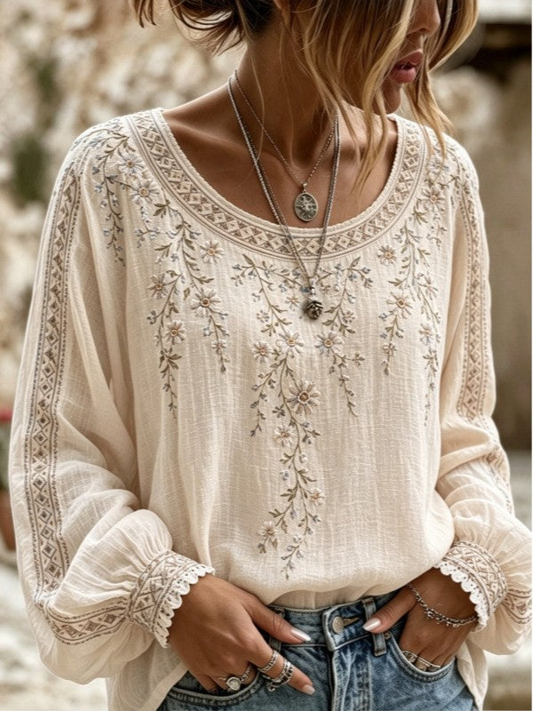 Wilma™ | Blomstret bluse med broderi