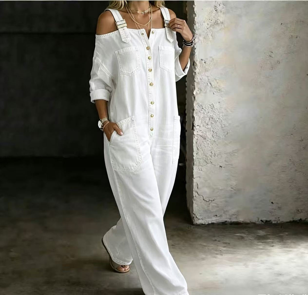 Sophia | Skulderfri denim-jumpsuit