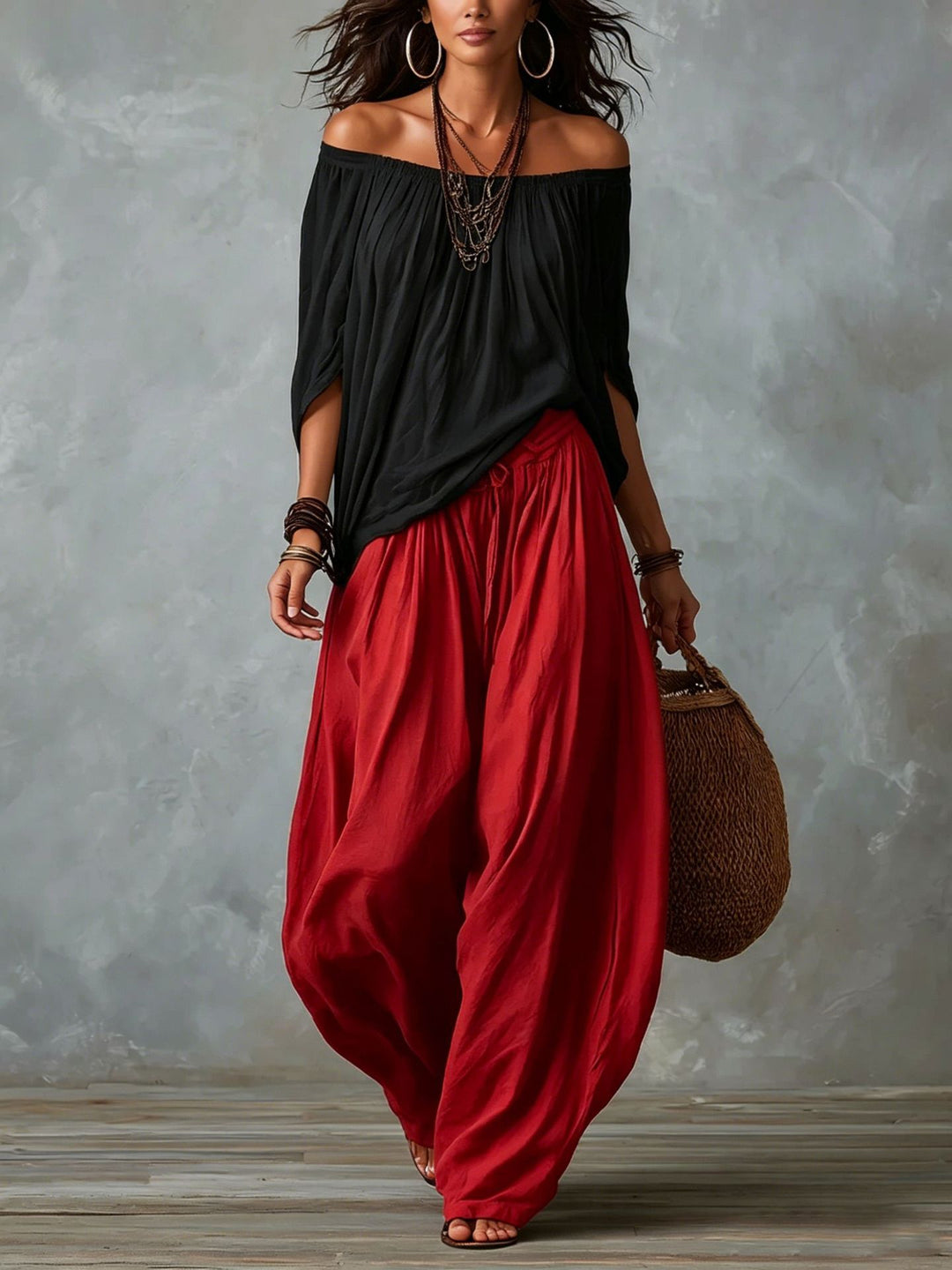 Emmah | Sæt med off-shoulder top og løse ballonbukser