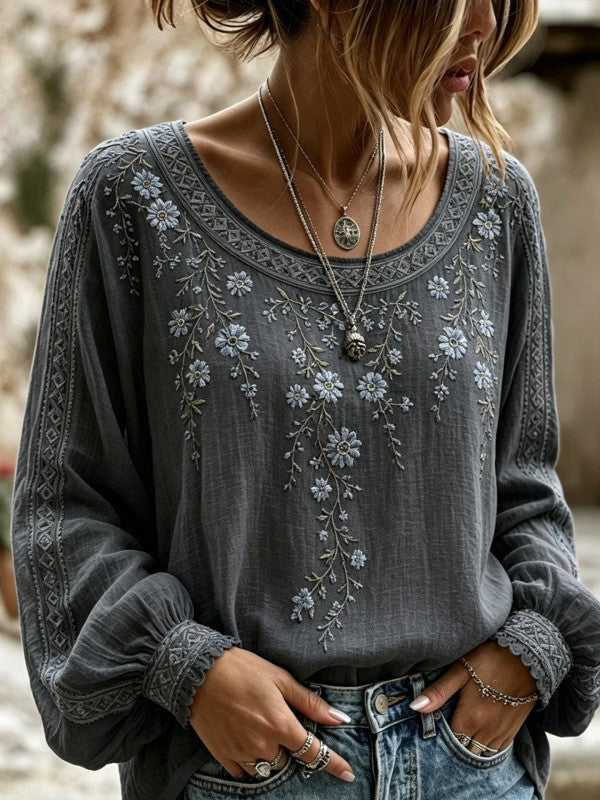 Wilma™ | Blomstret bluse med broderi