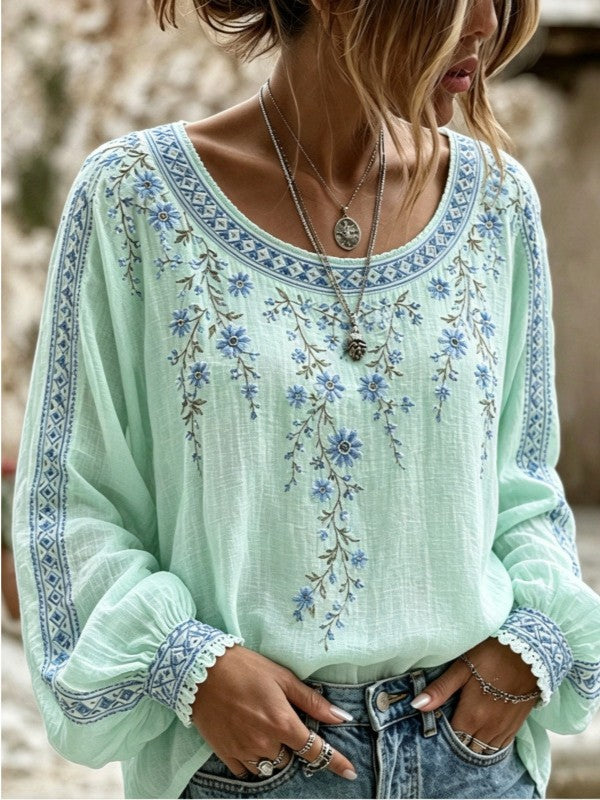 Wilma™ | Blomstret bluse med broderi