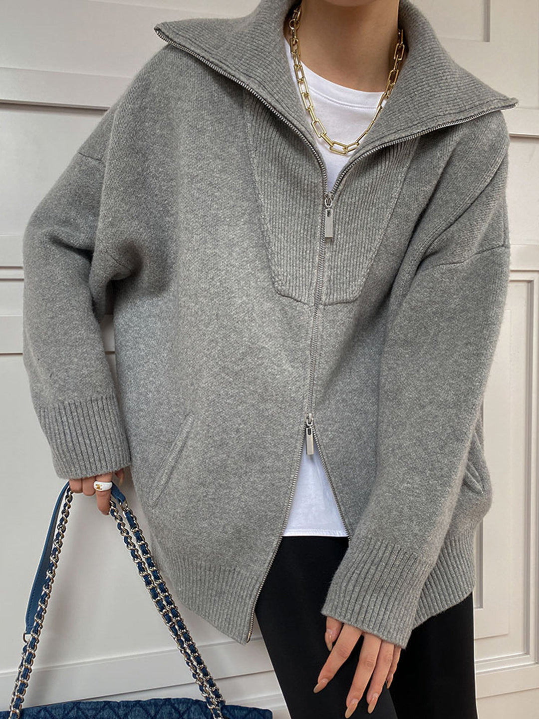 Casual oversized cardigan med åben krave
