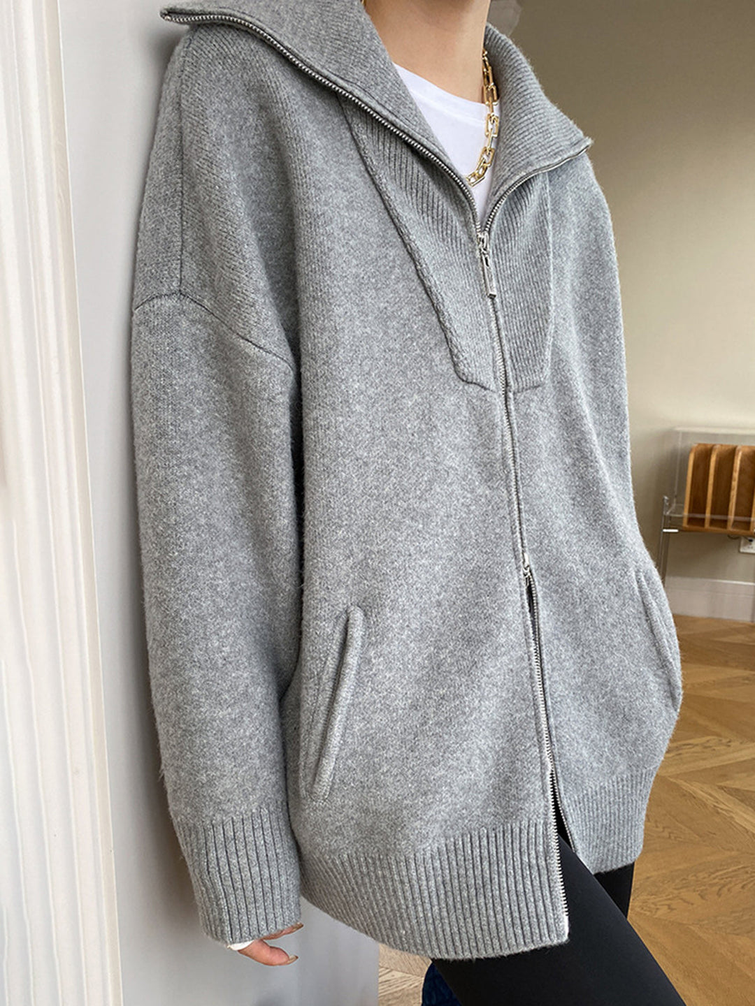 Casual oversized cardigan med åben krave