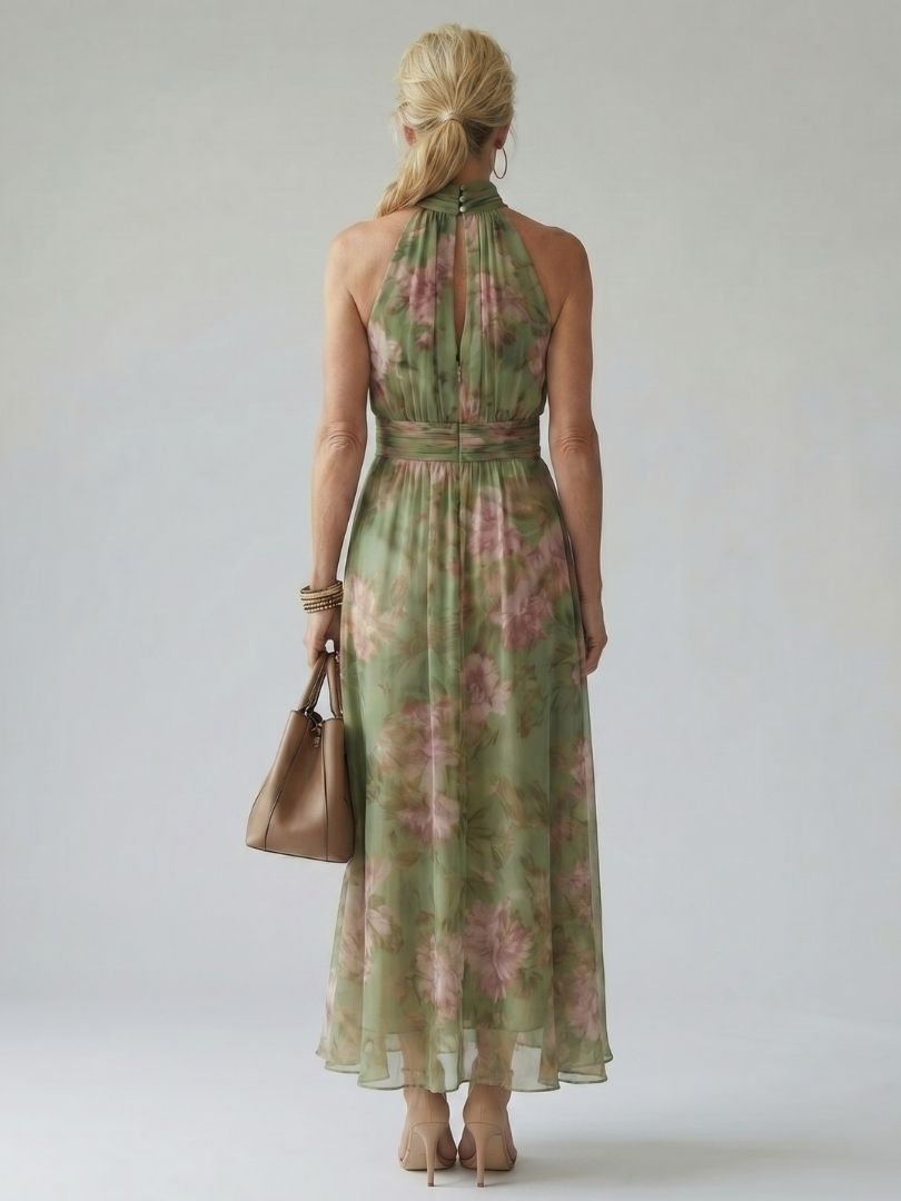 Charlotte-Rose | Halterneck-midikjole med blomstermønster