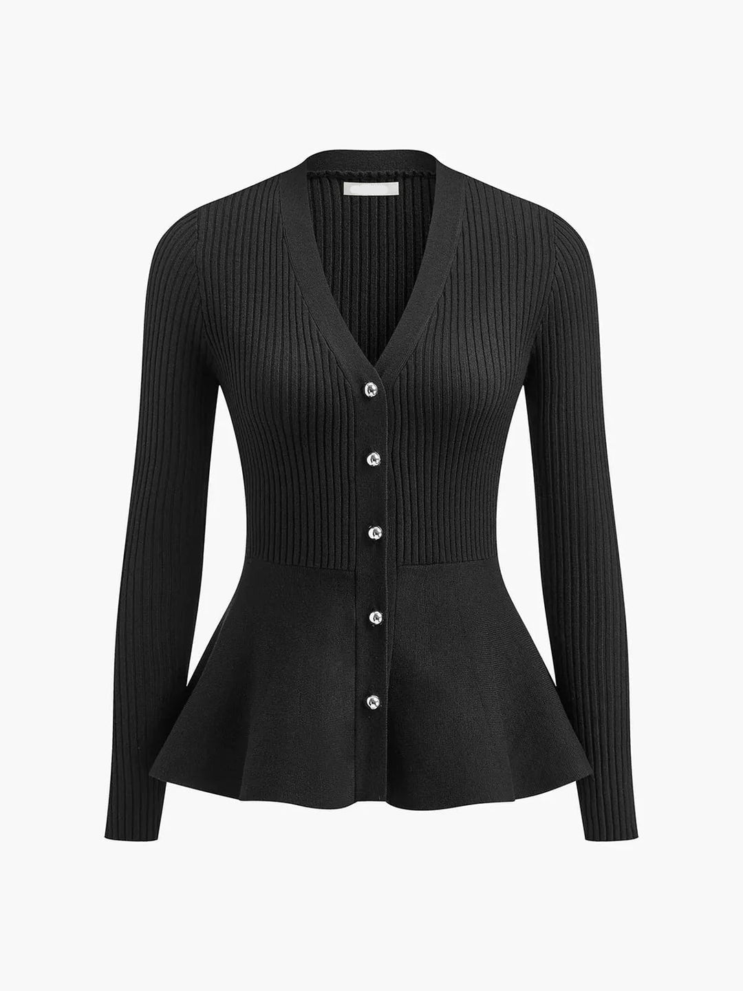 Ribstrikket peplum-top med knapper